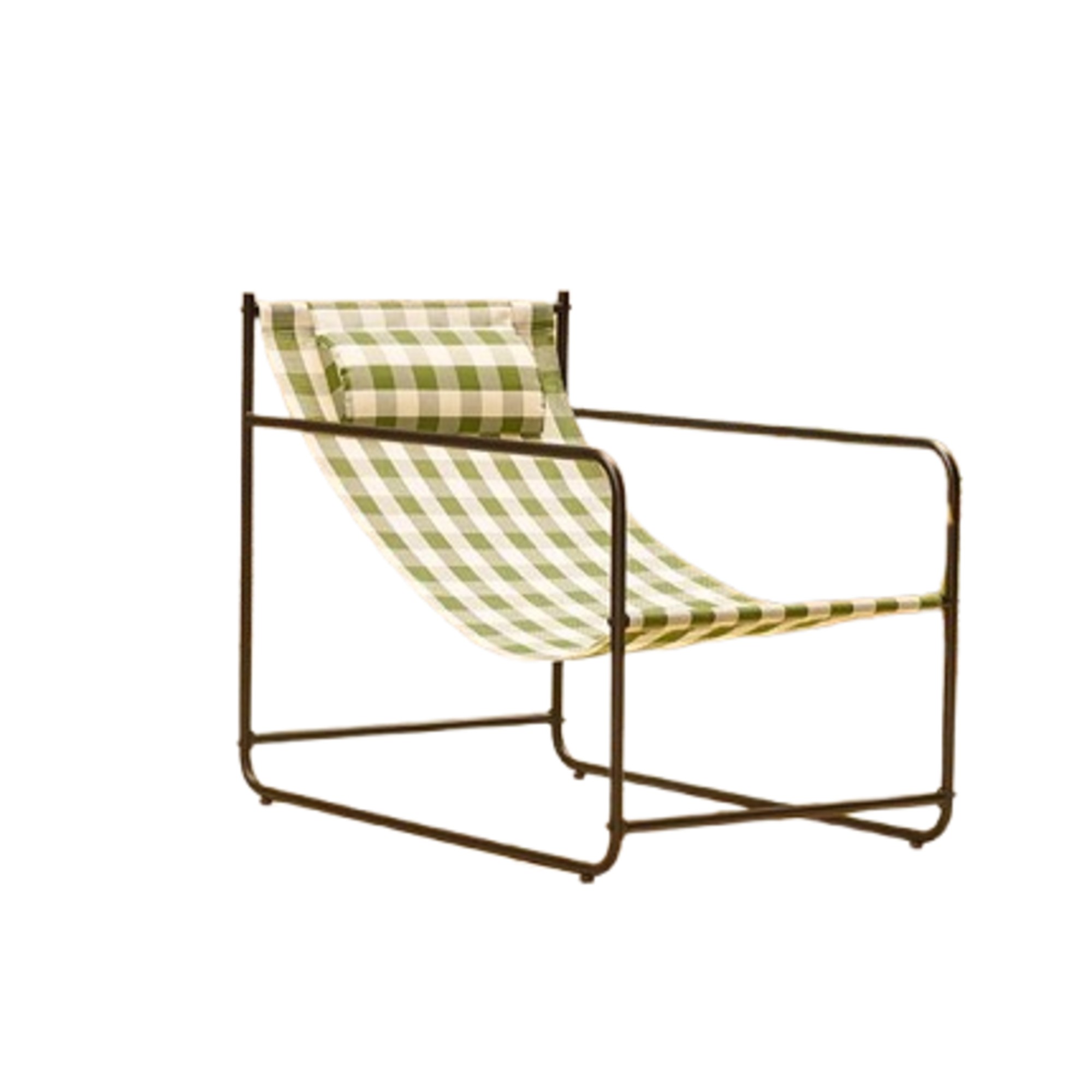 George Home Green Checkered Metal Garden Lounge Chair