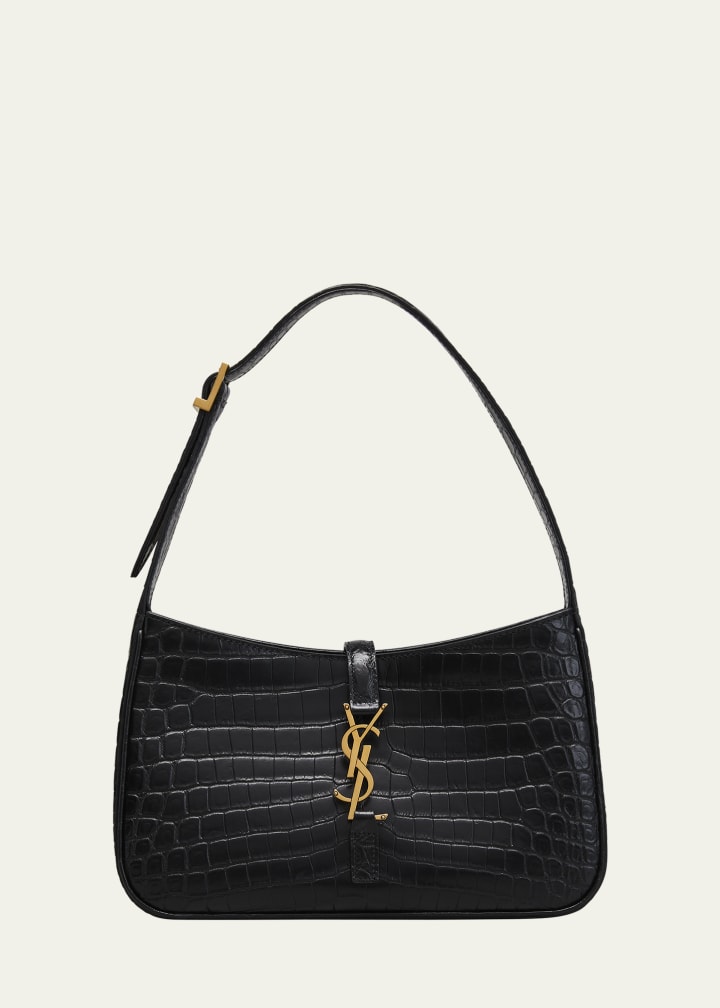 Le 5 a 7 Ysl Shoulder Bag in Croc-Embossed Leather