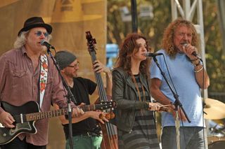 Buddy Miller, Patty Griffin and Robert Plant performing with 'The Band of Joy' at the Hardly Strictly Bluegrass festival in Golden Gate Park in San Francisco, on October 2, 2011