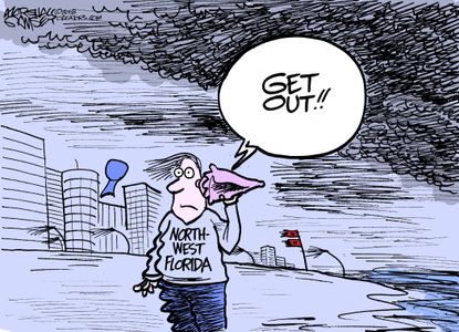Editorial cartoon U.S. Florida Hurricane Michael get out conch shell