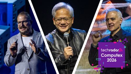 Cristiano Amon, Jensen Huang and Rafael Sotomayor on stage at Computex 2026