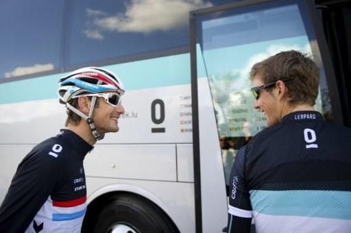 Leopard Trek's Fr&auml;nk and Andy Schleck get ready for a pre-Tour training session.