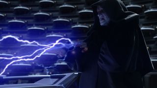 Palpatine shooting force lightning, the iconic power of the Sith 