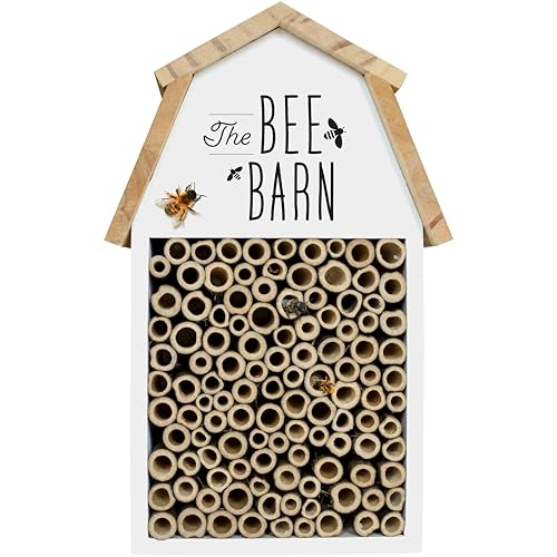 Nature's Way Wooden Bee House for Outdoor D&amp;eacute;cor, Beneficial Insects and Pollinators, Mason Bee, Leafcutter Bee, White