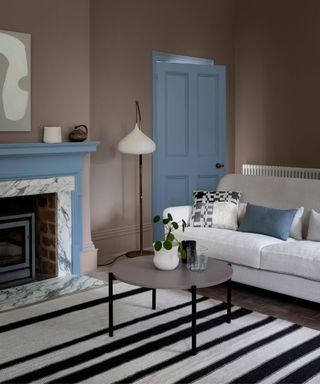 light blue painted mantelpiece