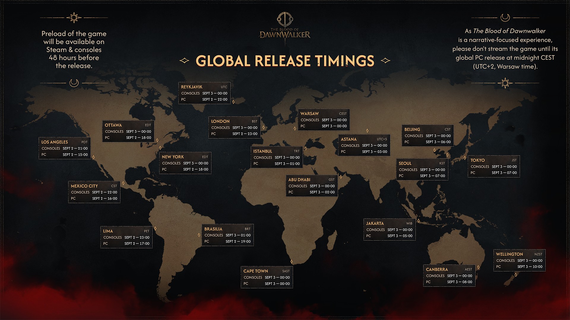 The Blood of Dawnwalker release timings map by region