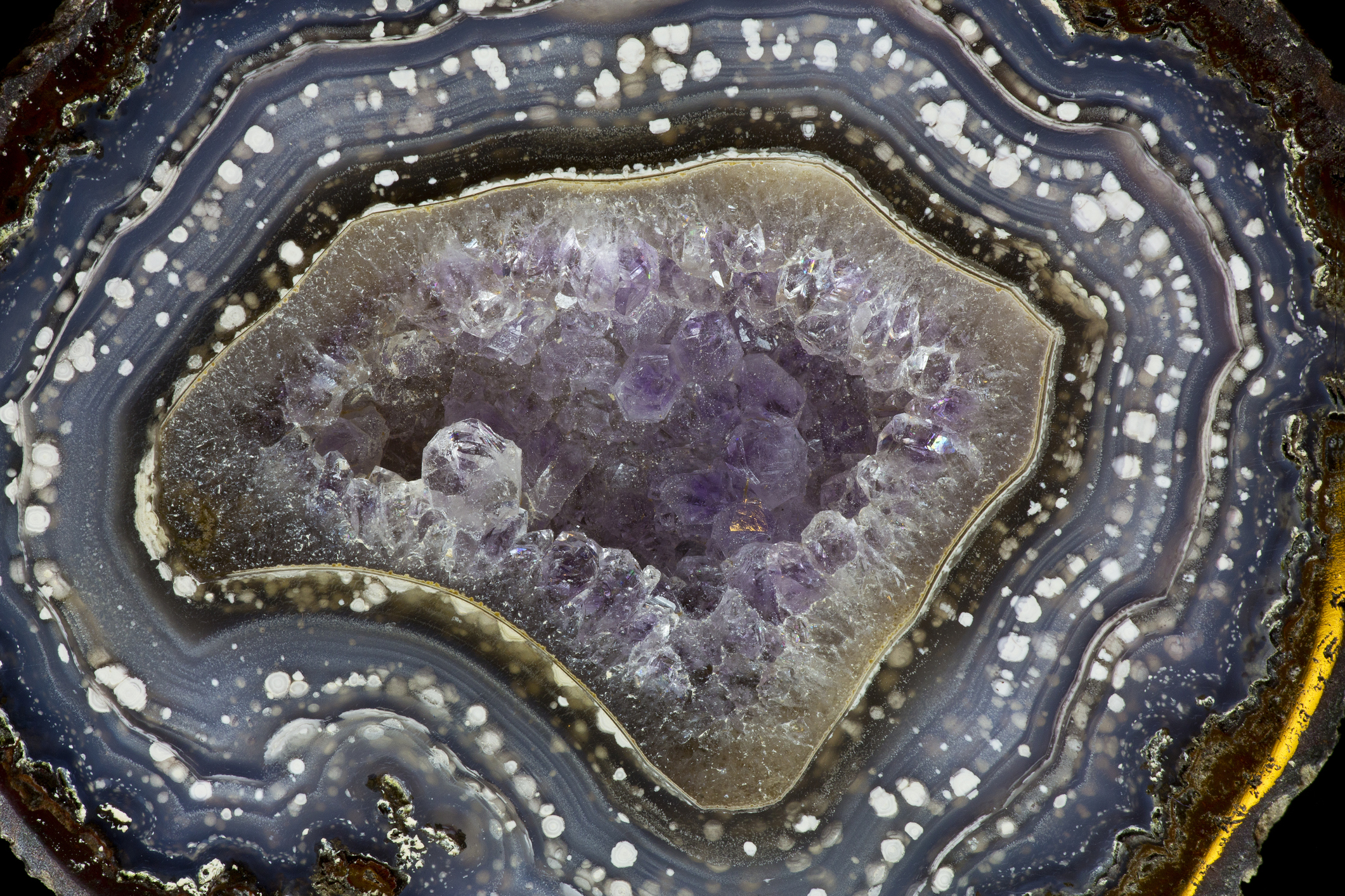 Close up of banded purple agate located in Quartzsite, Arizona