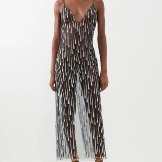 RODARTE Glittered mesh slip dress