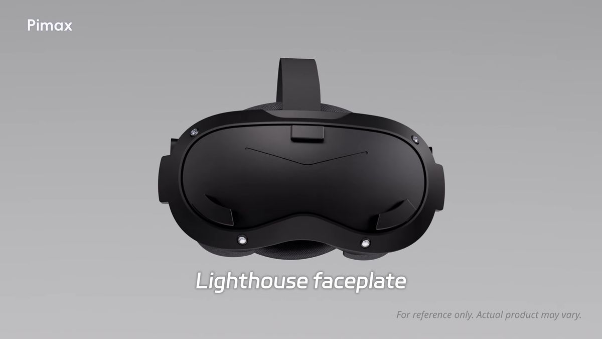 The Pimax Crystal Pro with a lighthouse faceplate on