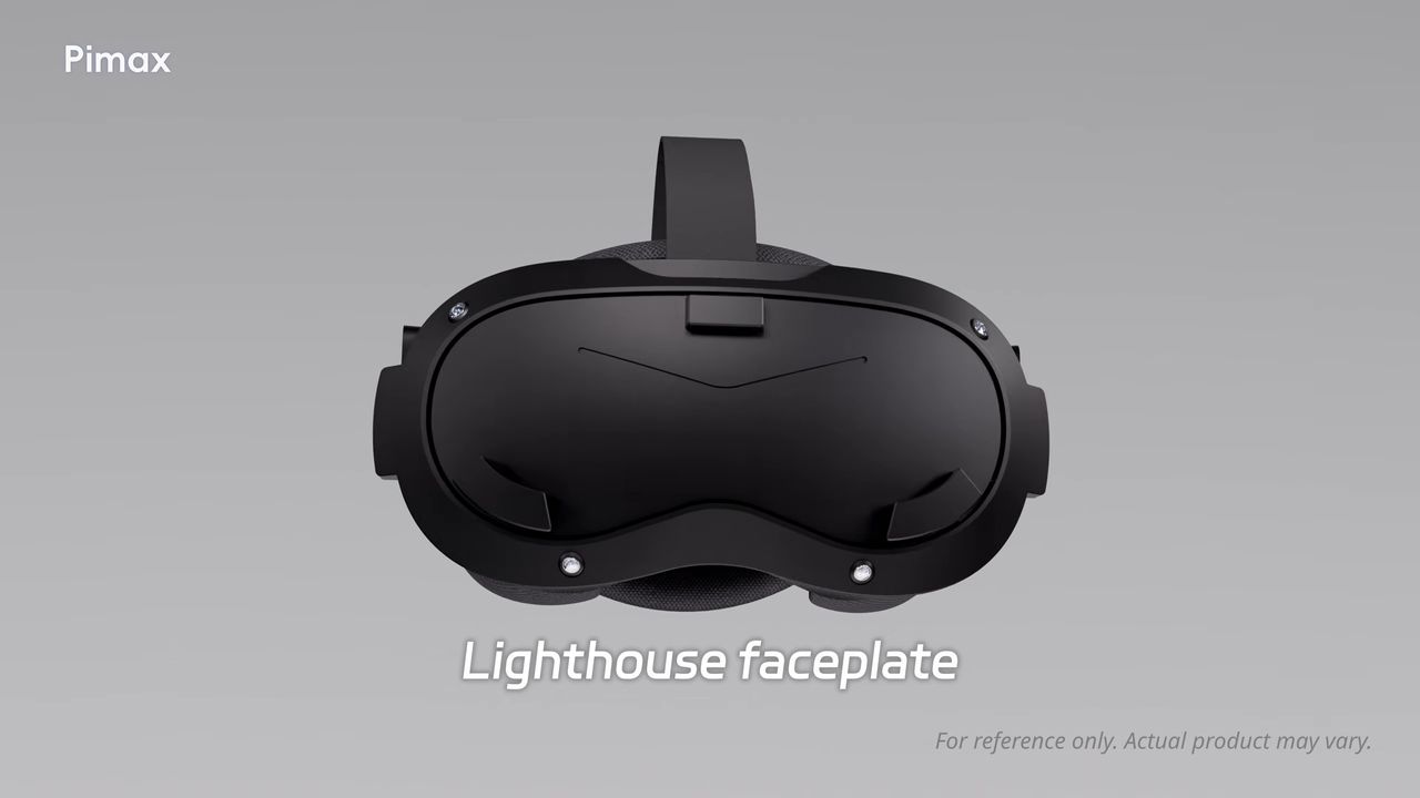The Pimax Crystal Pro with a lighthouse faceplate on