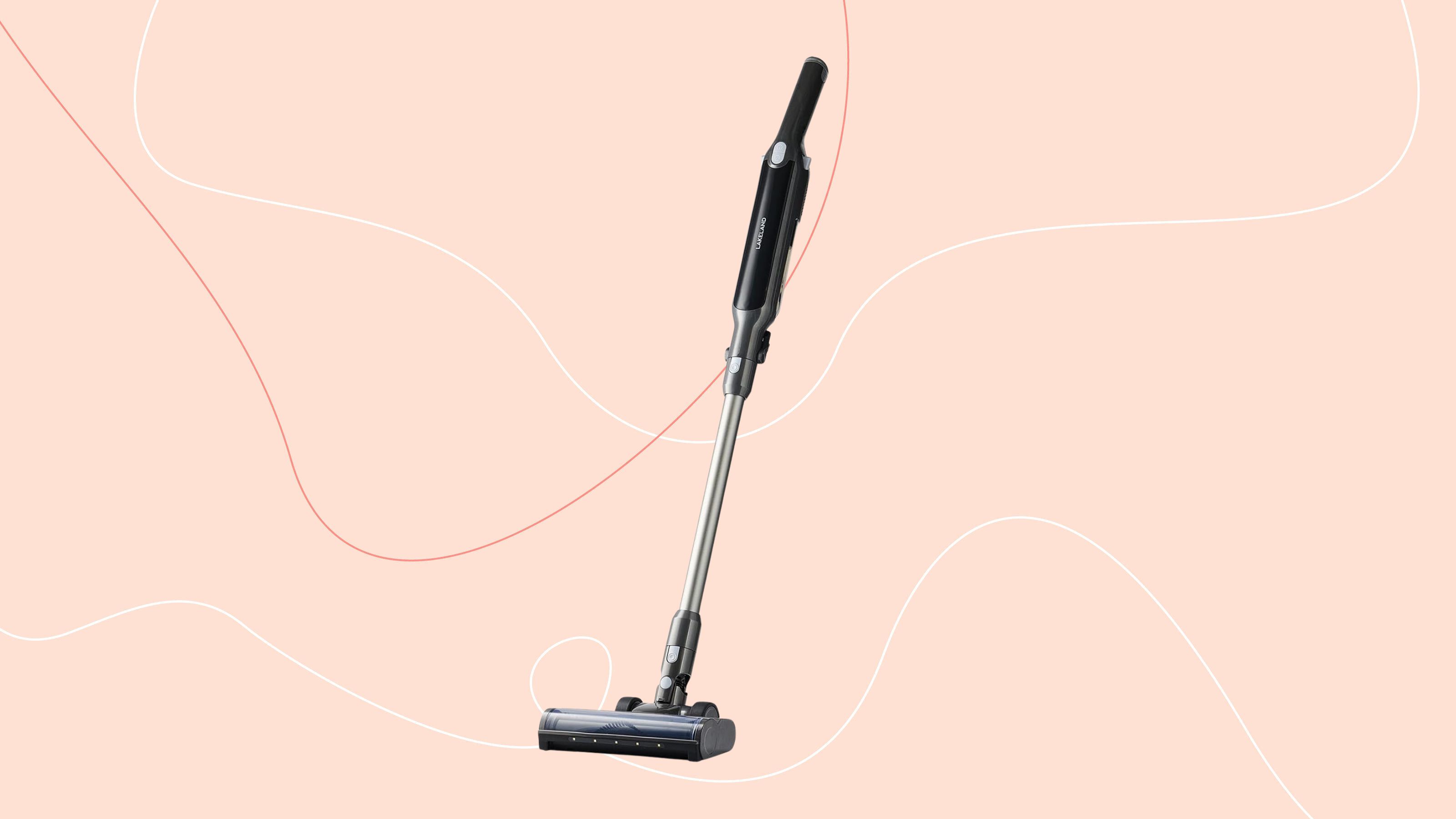 Lakeland Lightweight 2-in-1 cordless vacuum on a pink background