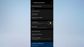 One UI 4.0 Find My Mobile menu