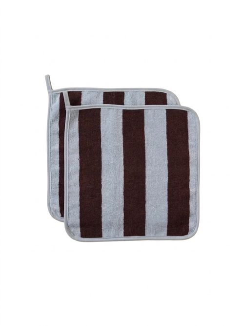 Terry Cotton Face Cloths Set of 2 in Blue Stripe