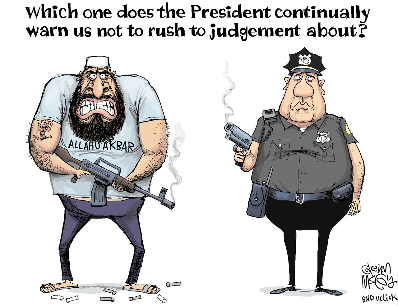 Editorial cartoon U.S. police violence Islamic terror threat