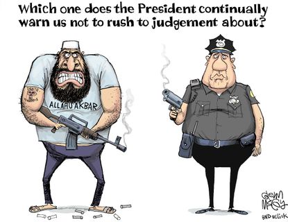 Editorial cartoon U.S. police violence Islamic terror threat