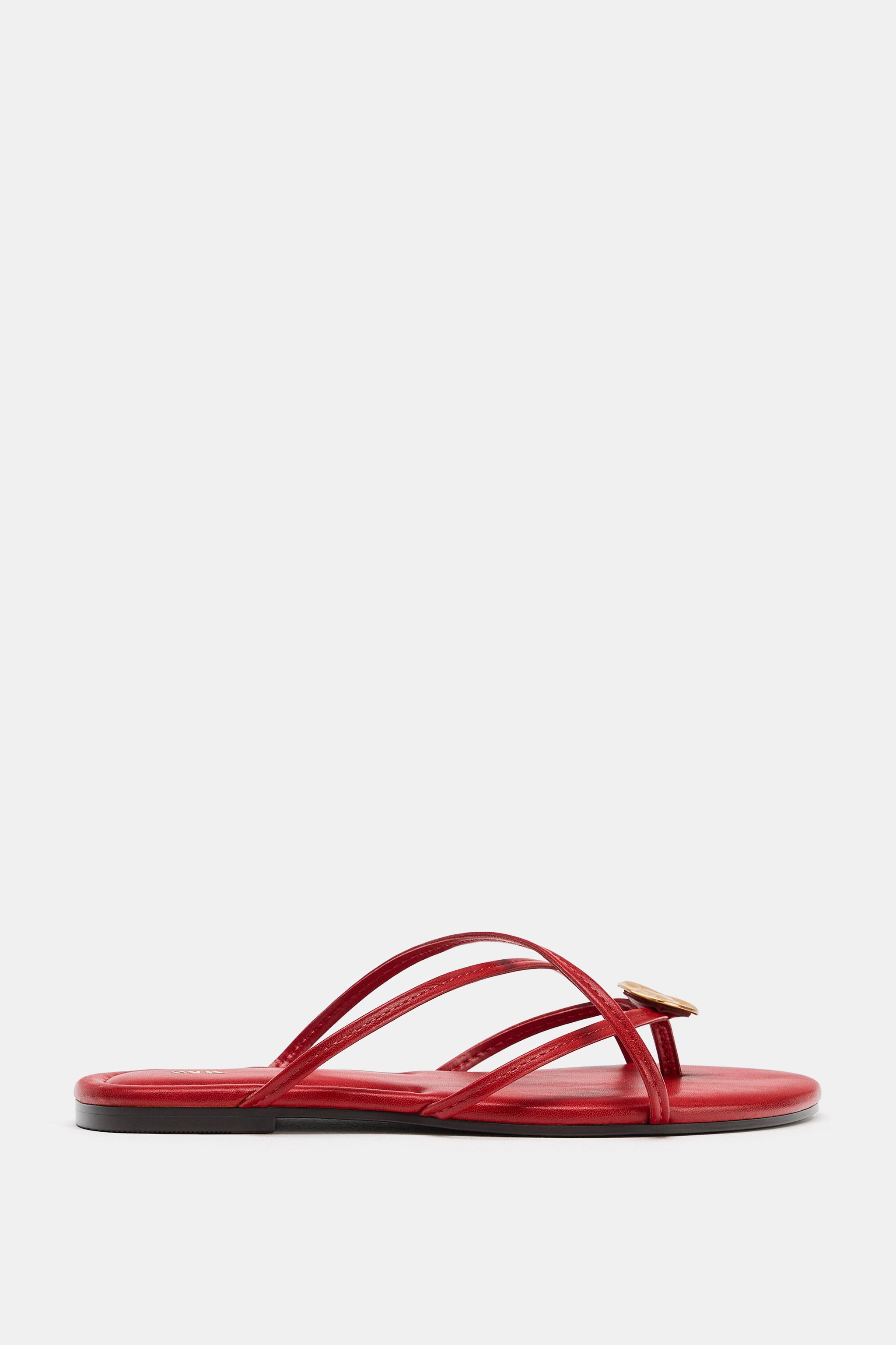 Multi-Strap Flat Sandals - Red - 5