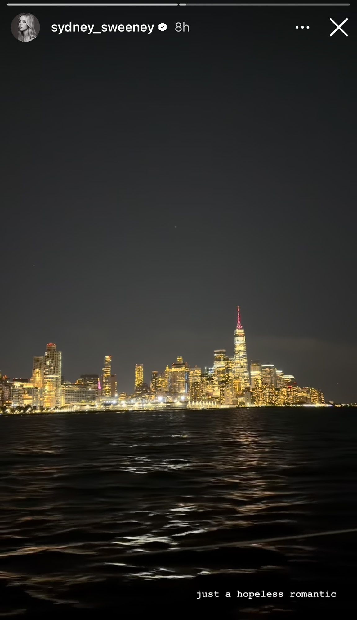 A date night screenshot of the NYC skyline from Sydney Sweeney's date night.