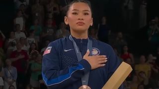 Suni Lee on medal podium at 2024 Olympics