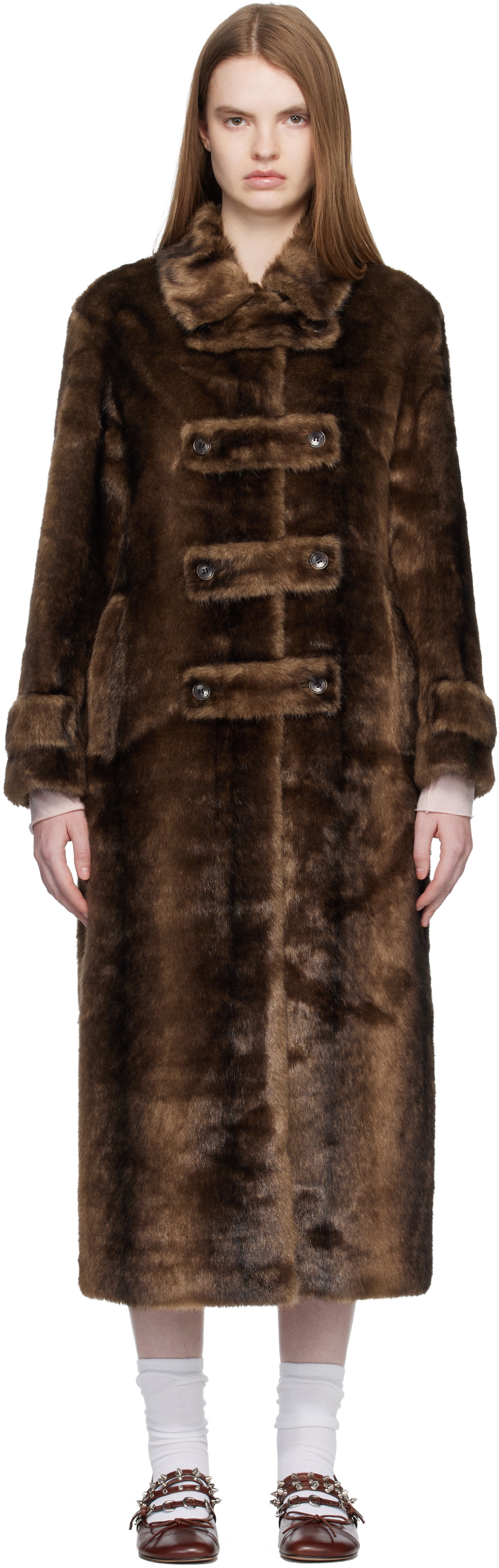 OPEN YY, Brown Tab Toggle Faux-Fur Coat