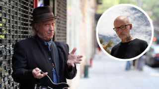 Dave Davies with a guitar on a New York street, and Moby looking pensive in the desert