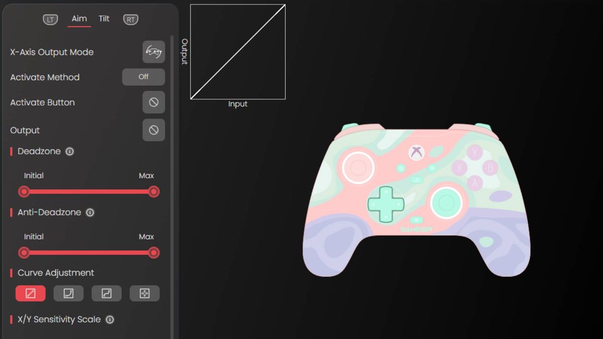 Screenshots of all the options available in the GameSir Nexus software.