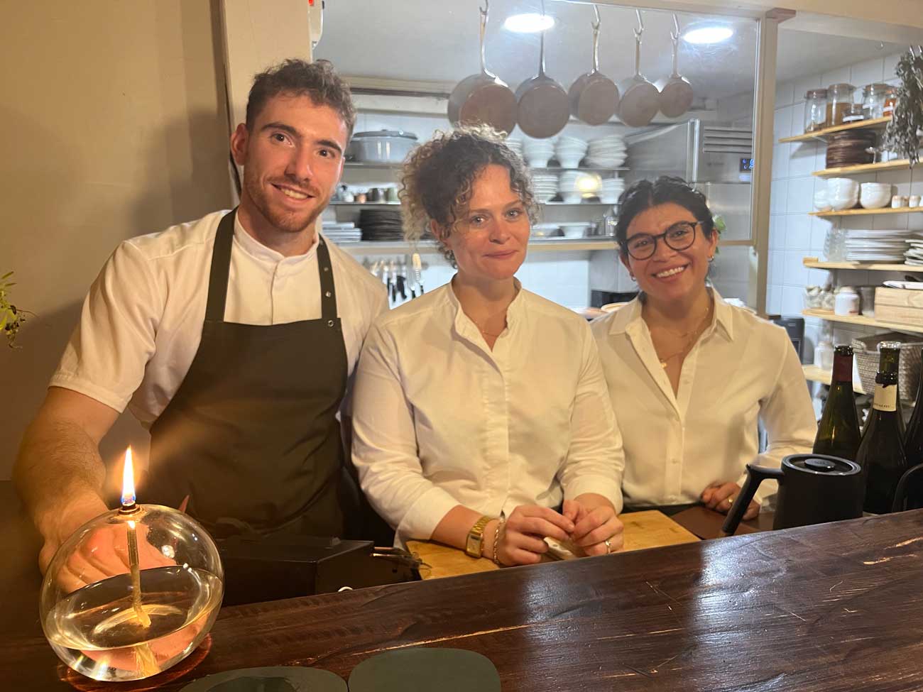 From left: No&amp;eacute;mie D&amp;rsquo;hooge, Marin Remy and sommelier Valeria Barrera
