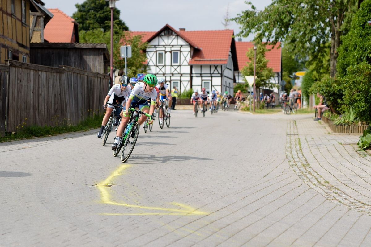 Annemiek van Vleuten (Orica AIS) leads the bunch at Thuringen Rundfarht 2016 - Stage 2
