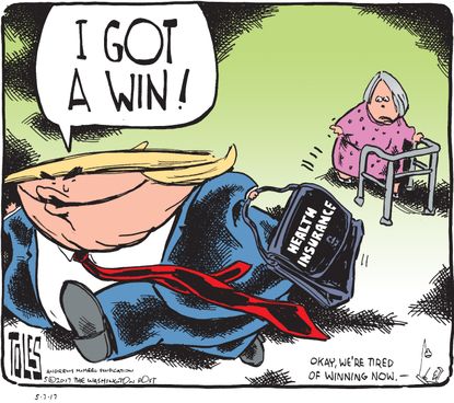 Political Cartoon U.S. Trump Health care AHCA Win