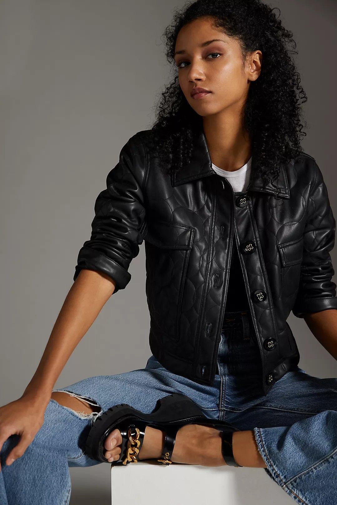 Anthropologie Vegan Cropped Leather Jacket