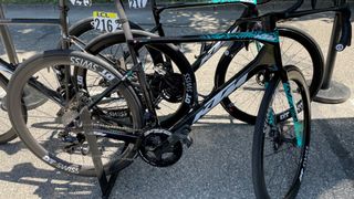 A blue and black road bike