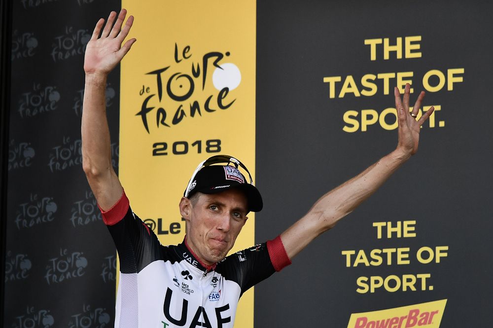 Dan Martin on the stage 6 podium at the Tour de France