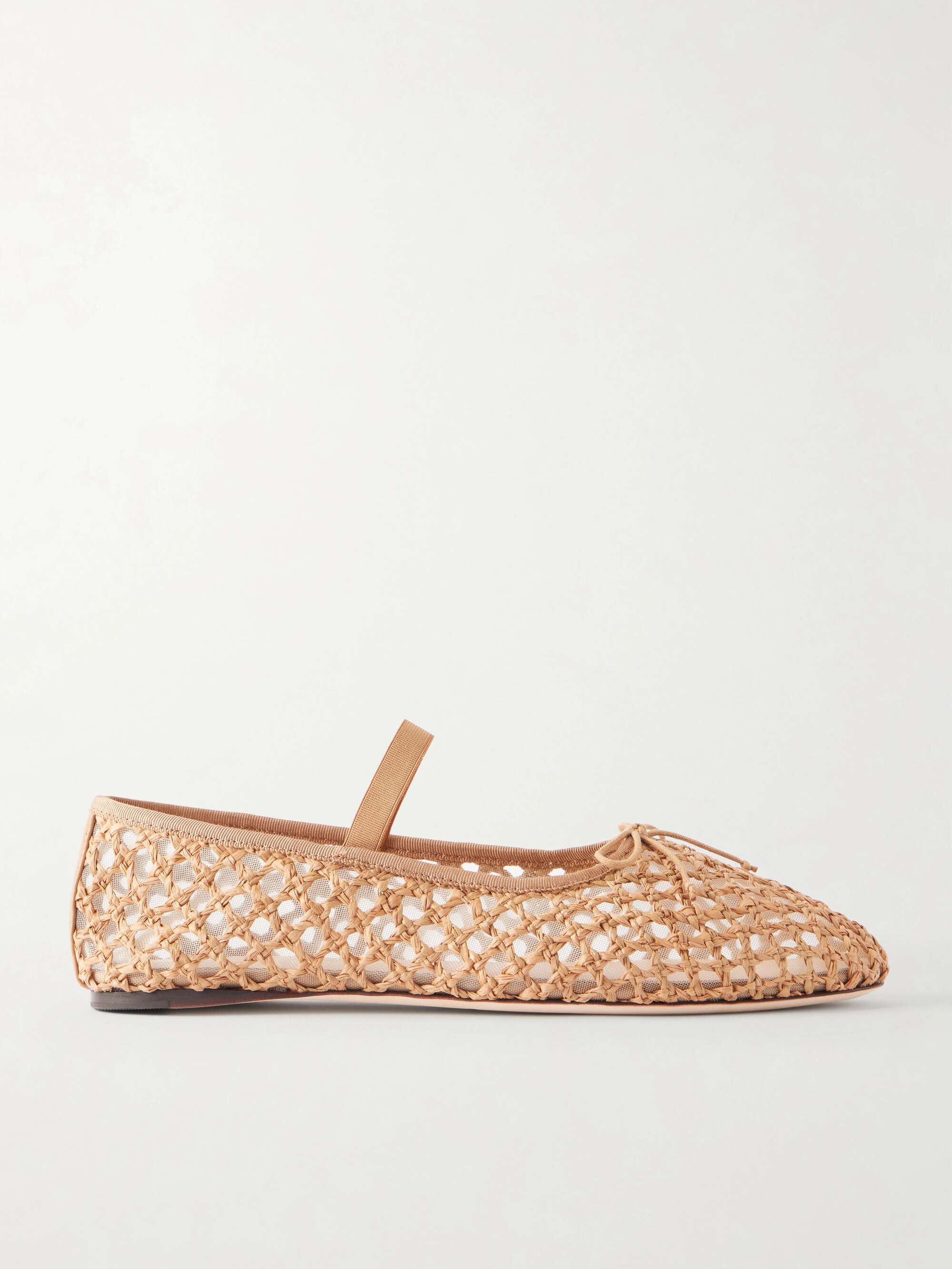 Leonie Grosgrain-Trimmed Raffia Mary Jane Ballet Flats
