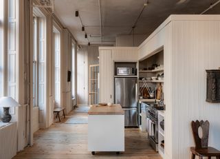 industrial kitchen in with chrome countertop