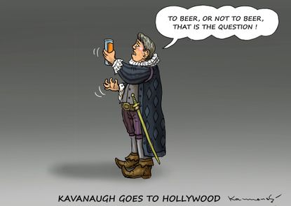 Political cartoon U.S. Brett Kavanaugh beer Supreme Court Hollywood Shakespeare