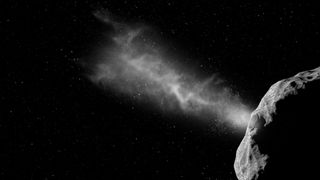 Artist's impression of NASA's DART spacecraft slamming into an asteroid.
