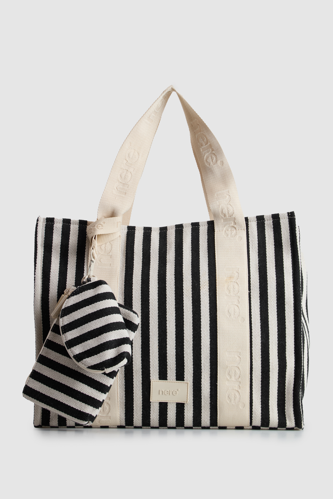 Beach Stripe Canvas Tote Bag - Black / White