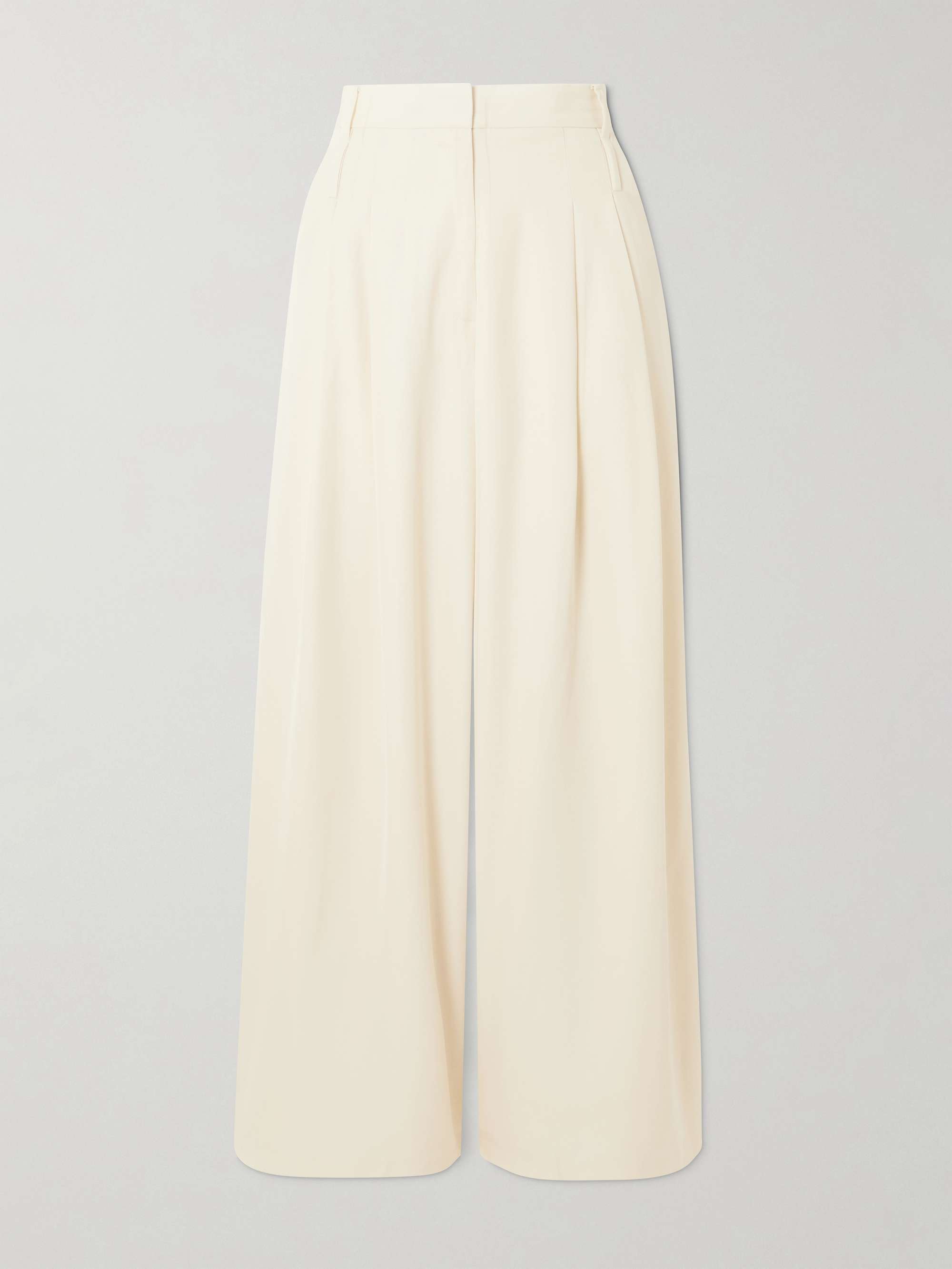 Double Loop Pleated Crepe Wide-Leg Pants