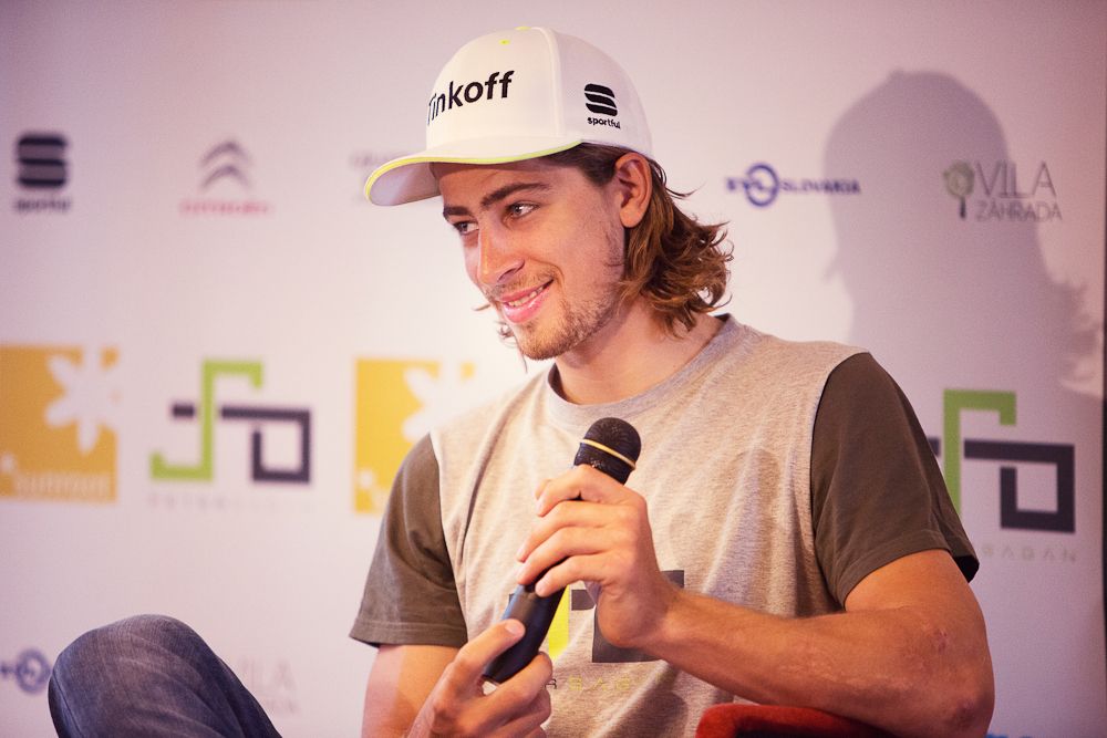 Peter Sagan addresses the media at the Cys Zilina presentation.