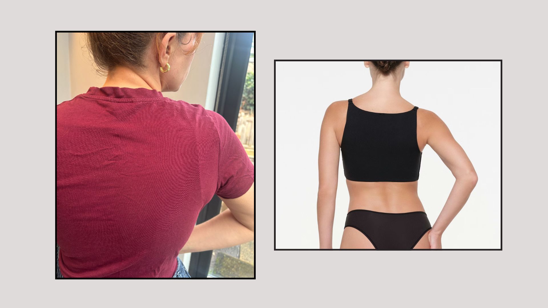 MATILDA AND A MODEL FROM BEHIND WEARING THE SKIMS SMOOTHING BRA