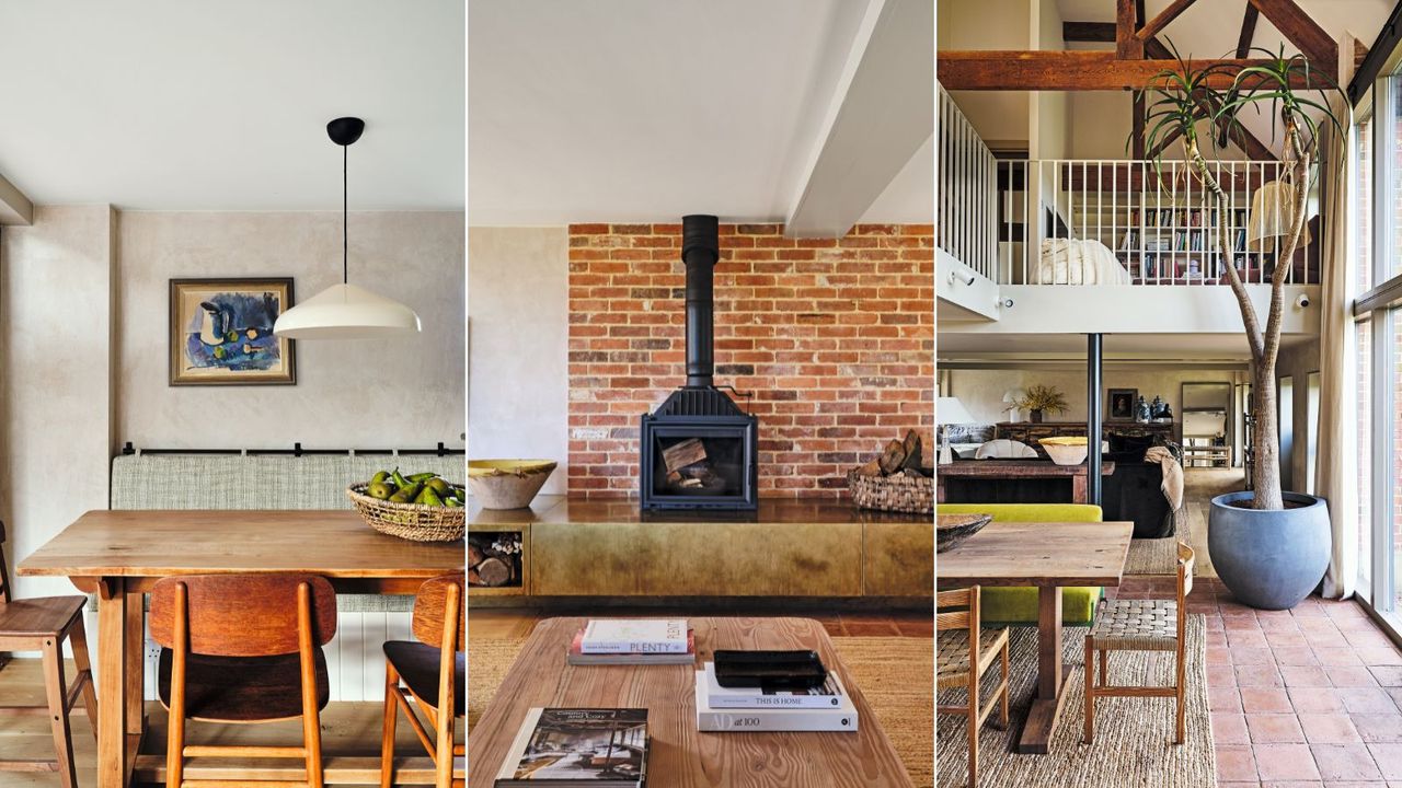 3 images compiled of barn conversion interior