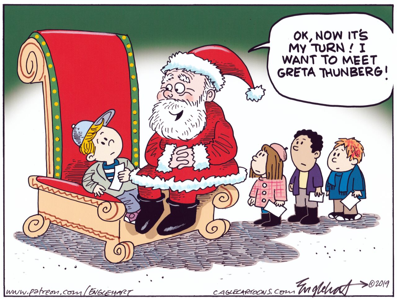 Editorial Cartoon U.S. Santa Claus Wish To Meet Greta Thunberg