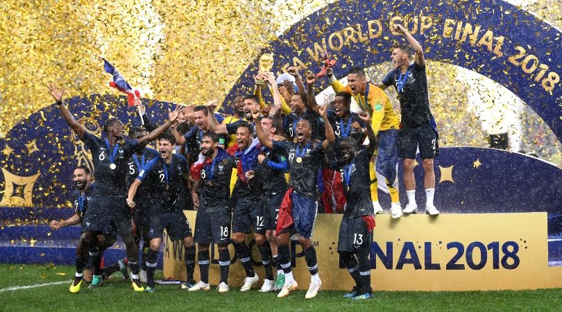 France&#039;s players celebrate their World Cup win in 2018.