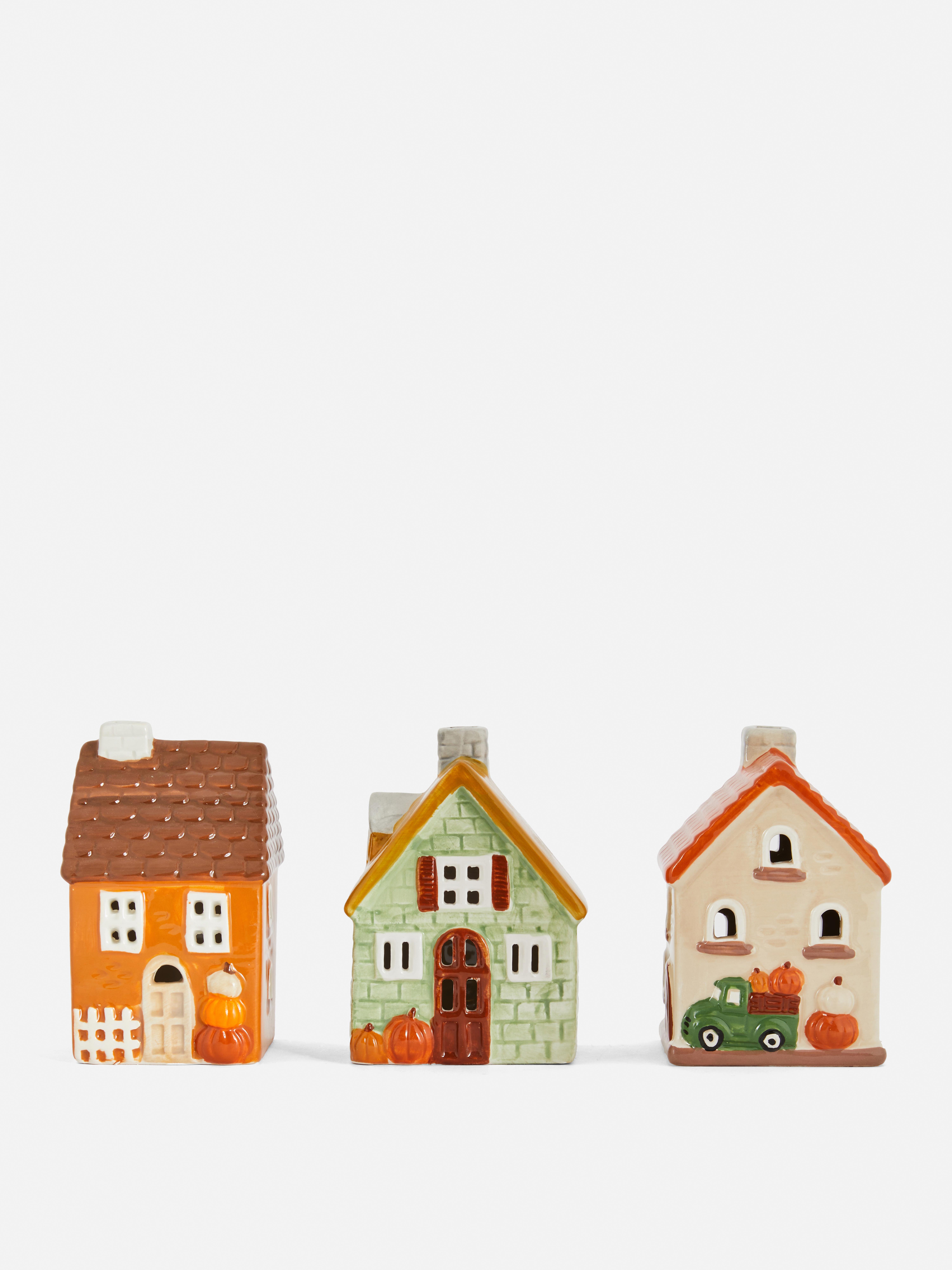 3pk Autumnal Led House Ornaments