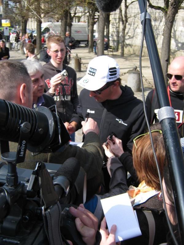 Fabian Cancellara was mobbed by fans and the media