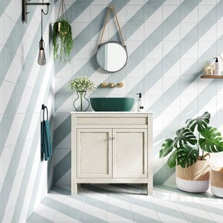 diagonal stripe pale blue wall and floor tiles