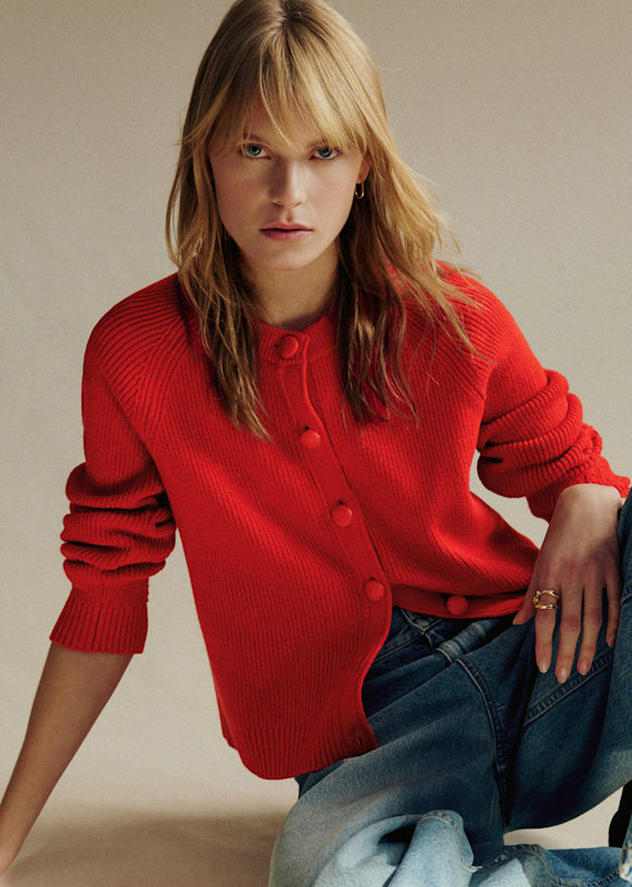 Isaure Cardigan - Red - Solidarity Creation - Organic Cotton - Textile Made From Organic Fibers - S&amp;eacute;zane