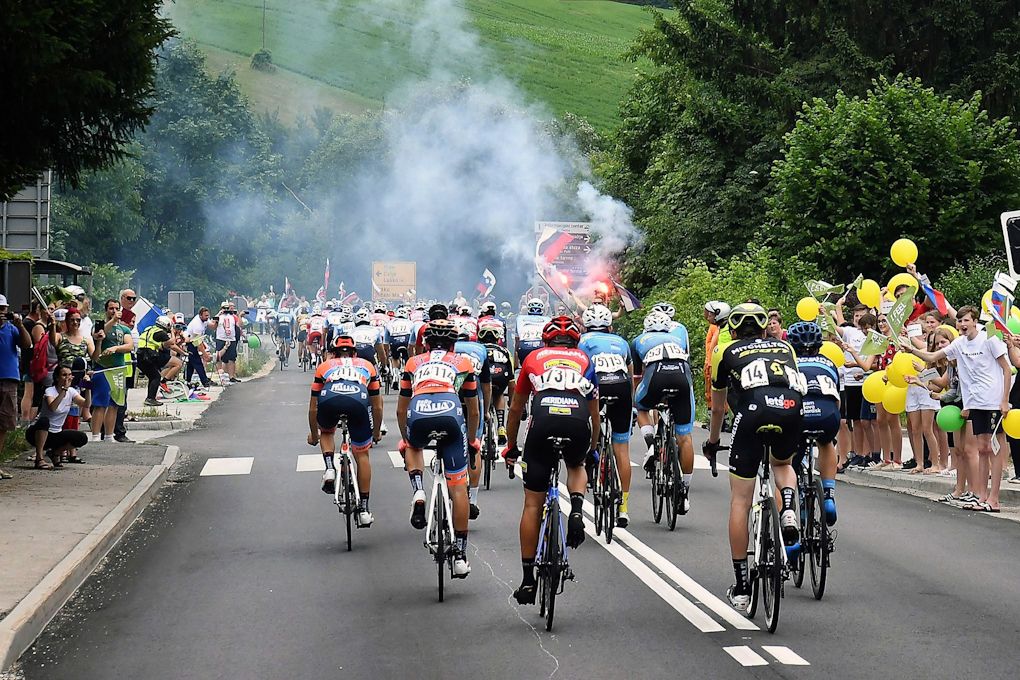 Flares alongside the bike race in Slovenia; never a good idea