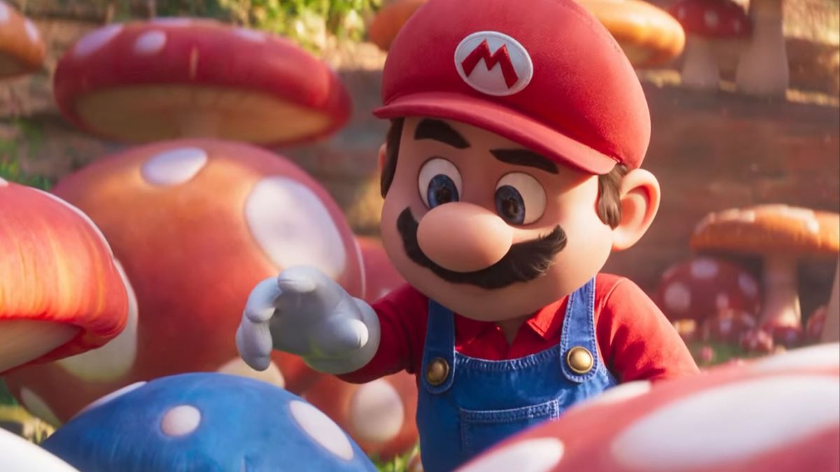 The Super Mario Bros. Movie mario with mushrooms