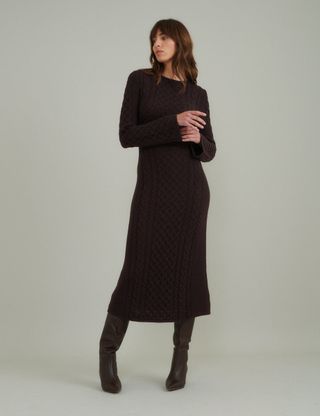 Brown Cable Stitch Knitted Dress