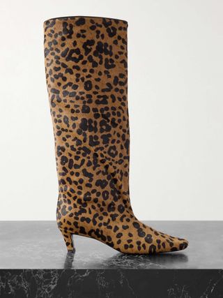 The Wide Shaft Leopard-Print Calf Hair Knee Boots